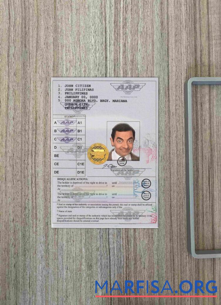 Blank Philippines International driving permit (Vienna Convention format) photolook download for verification